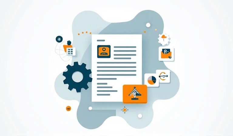 Legal document and policy update illustration, gears, document icon, refresh symbol